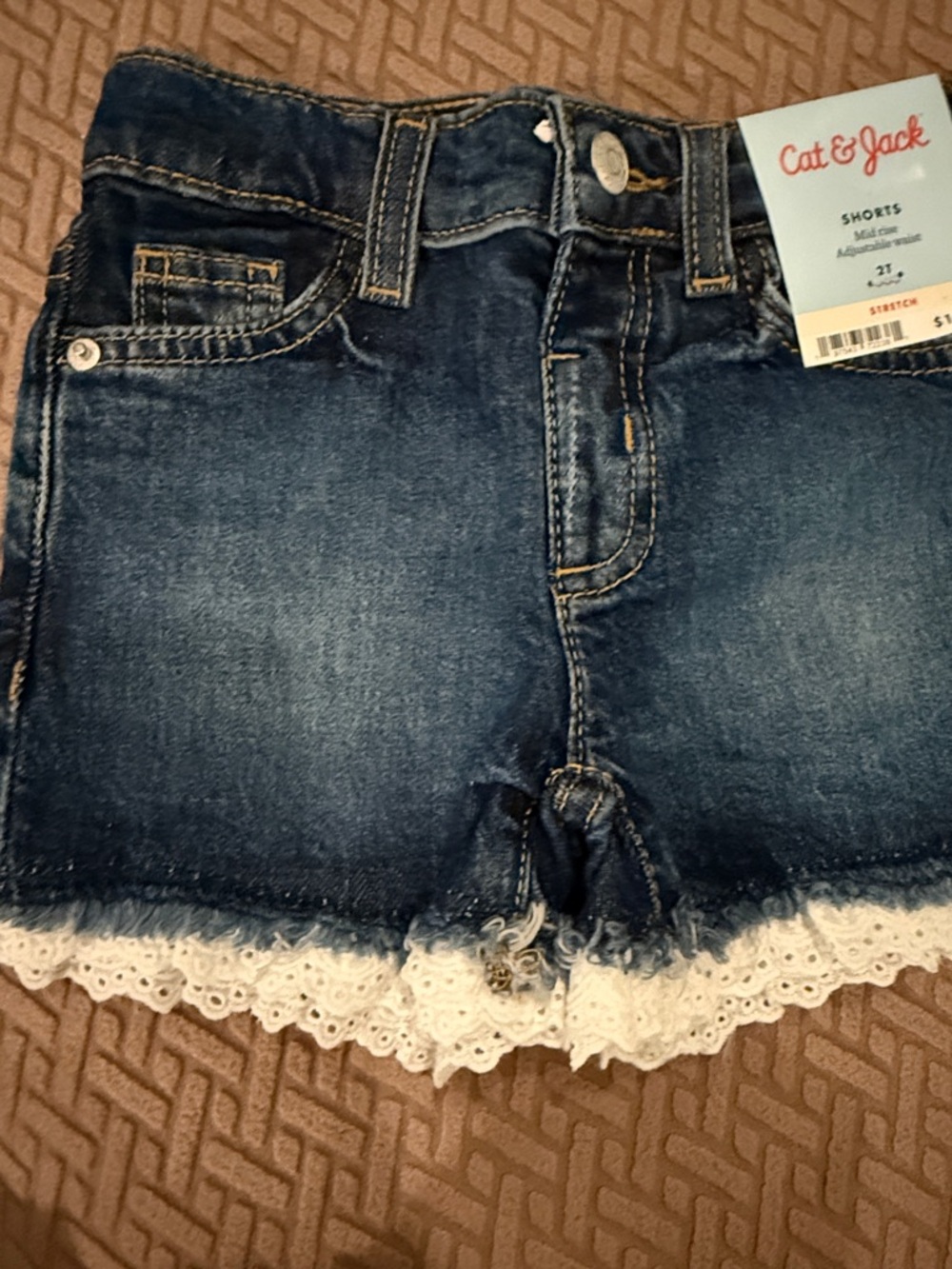 Cat & Jack Dark Blue Denim Shorts with White Lace Trim